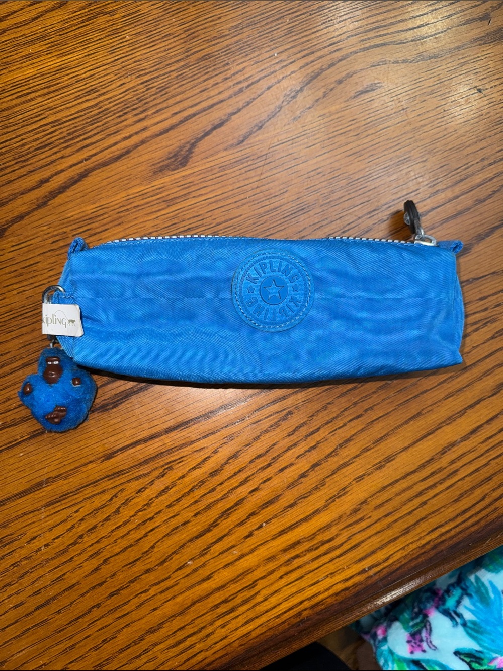 Kipling Bright Blue Zip Pouch with Monkey Charm